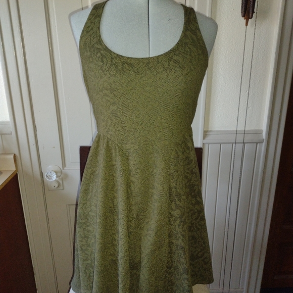 Eyeshadow Dresses & Skirts - Olive green floral pattern racer back dress